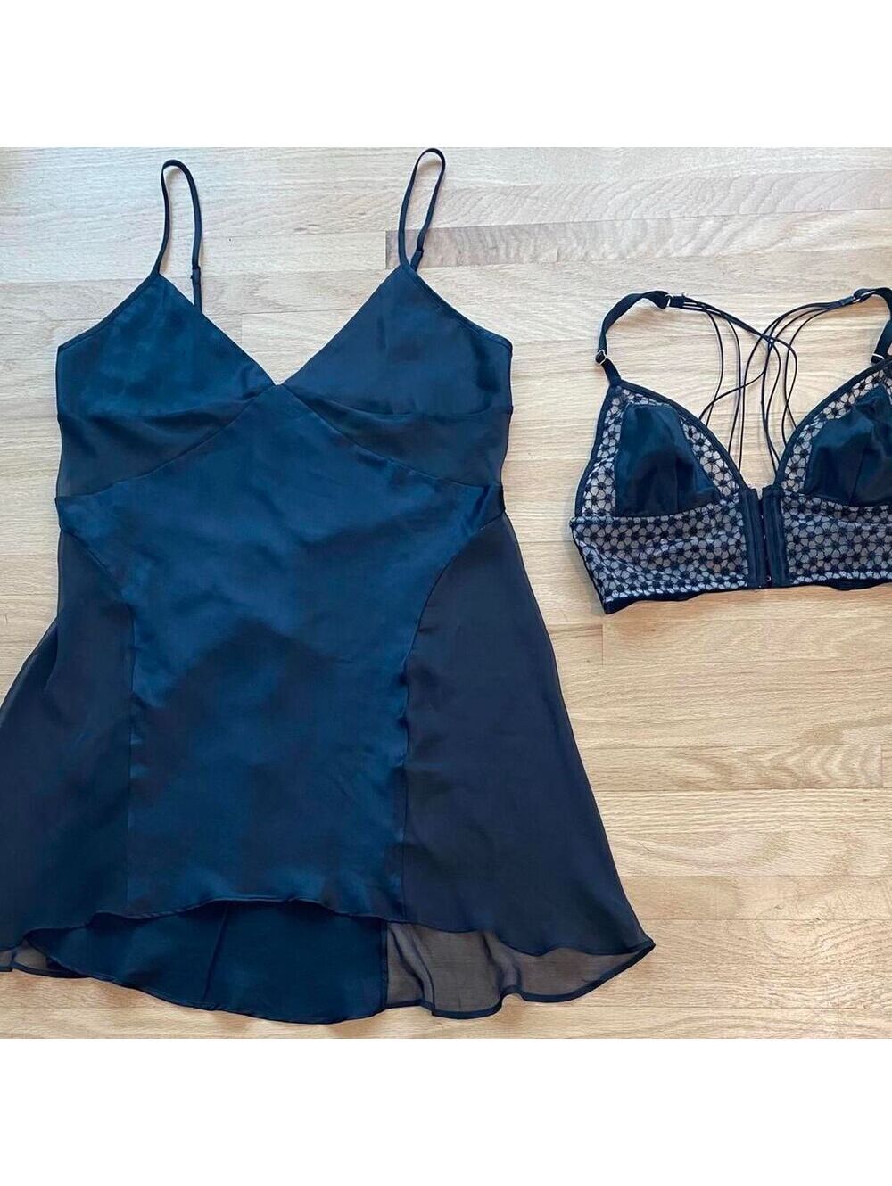 Victoria's Secret slip and bralette set black whimsigoth fairy grunge steampunk